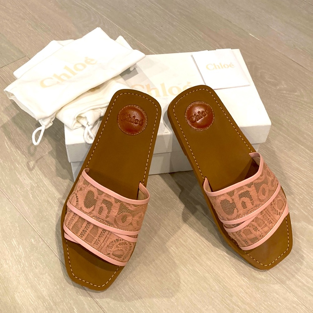 🌊Chloe Woody Slides in Pink Tea and Lace Size EU 40🌊